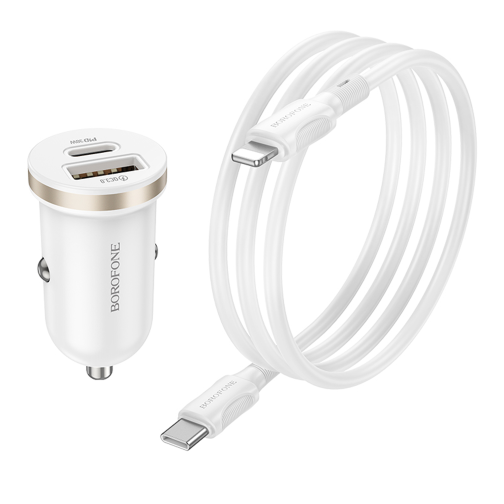 Автомобільний Зарядний Пристрій Borofone BZ22 1USB/1USB-C QC/PD30W+Type-C to Lightning превью 6