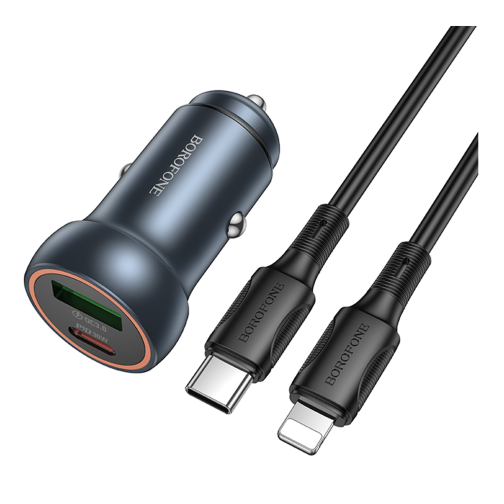 Автомобільний Зарядний Пристрій Borofone BZ32A 1USB/1USB-C QC/PD30W+Type-C to Lightning превью 3