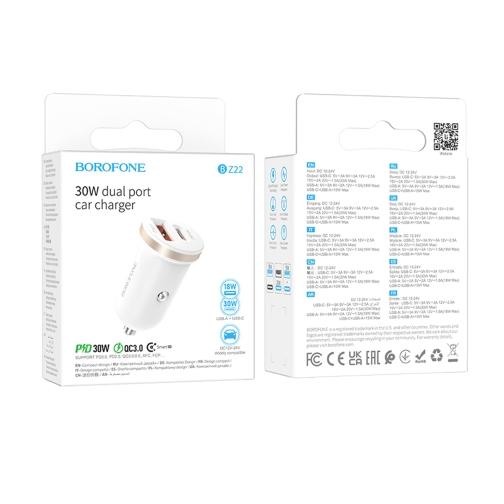 Купити Автомобільний Зарядний Пристрій Borofone BZ22 1USB/1USB-C QC/PD30W, 2