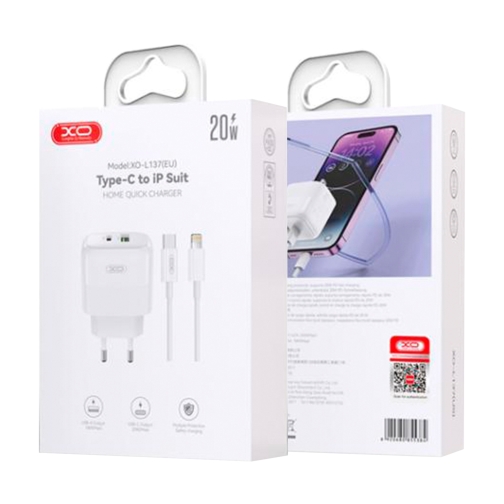Купити Мережевий Зарядний Пристрій XO L137 1USB-C/1USB PD/QC 20W+Type-C to Lightning, 3