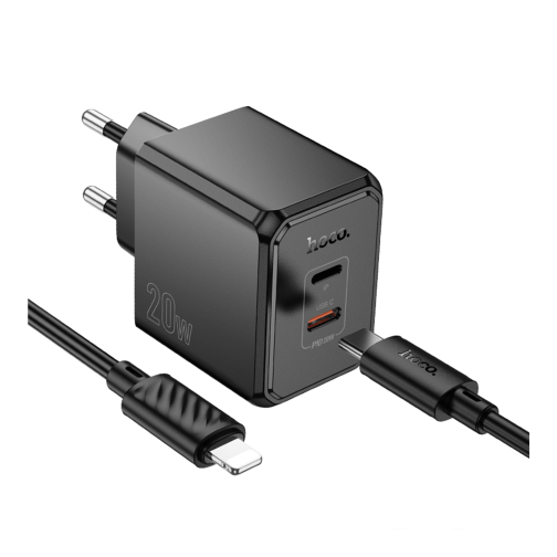 Мережевий Зарядний Пристрій Hoco CS16A 1USB-C/1IP PD/QC 20W+Type-C to Lightning превью 3