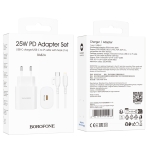 Купить Сетевое Зарядное Устройство Borofone BA82A 1USB-C PD/QC 25W+Type-C to Lightning, 2