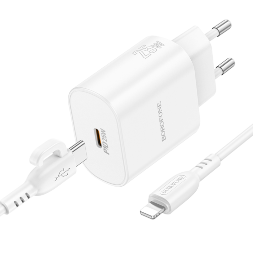 Мережевий Зарядний Пристрій Borofone BA82A 1USB-C PD/QC 25W+Type-C to Lightning превью 3