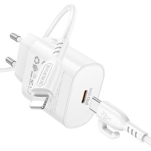 Мережевий Зарядний Пристрій Borofone BA82A 1USB-C PD/QC 25W+Type-C to Lightning превью 6