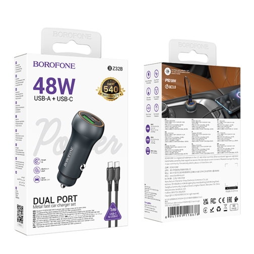 Купить Авто Зарядное Устройство Borofone BZ32B 1USB/1USB-C QC/PD48W+Type-C to Type-C, 2