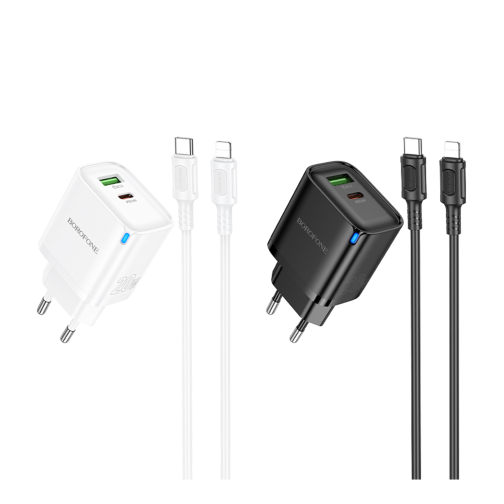 Мережевий Зарядний Пристрій Borofone BA83A 1USB-C/1USB PD/QC 20W+Type-C to Lightning