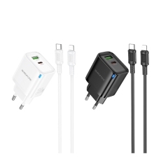 Купить Сетевое Зарядное Устройство Borofone BA83A 1USB-C/1USB PD/QC 20W+Type-C to Lightning Купить Сетевое Зарядное Устройство Borofone BA83A 1USB-C/1USB PD/QC 20W+Type-C to Lightning