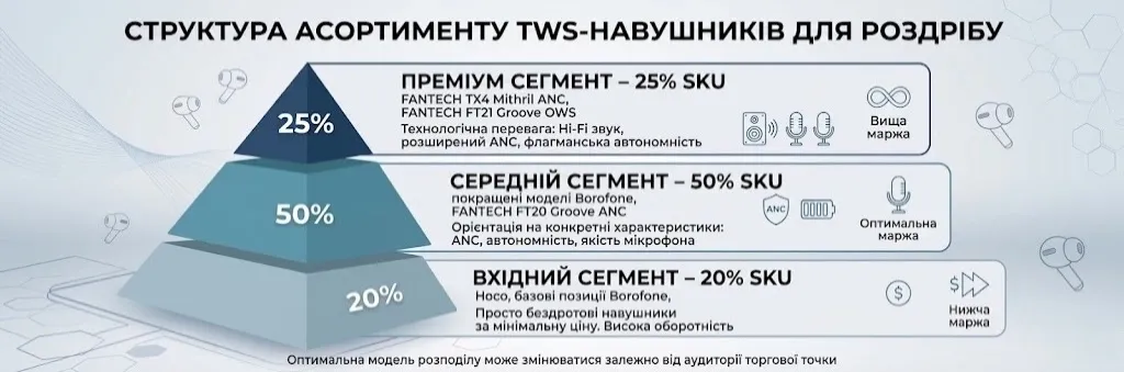 Лінійка TWS-навушників різних форматів на нейтральному фоні