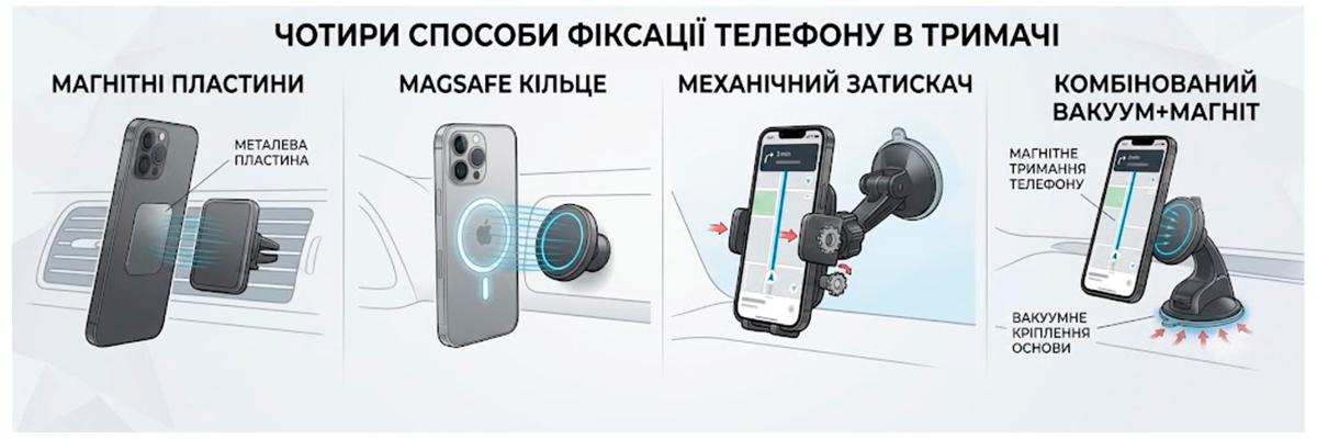 Способи фіксації смартфона в автотримачі