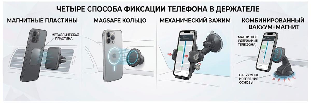 Способы фиксации смартфона в автодержателе