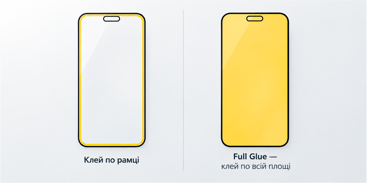 Схема розташування клейового шару – по рамці vs Full Glue по всій площі